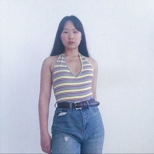 Halter top striped bodysuit
